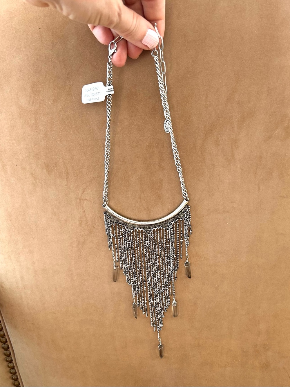 Free People Twilight Drift Chain Fringe Crystal Adjustable Choker Necklace NWT
